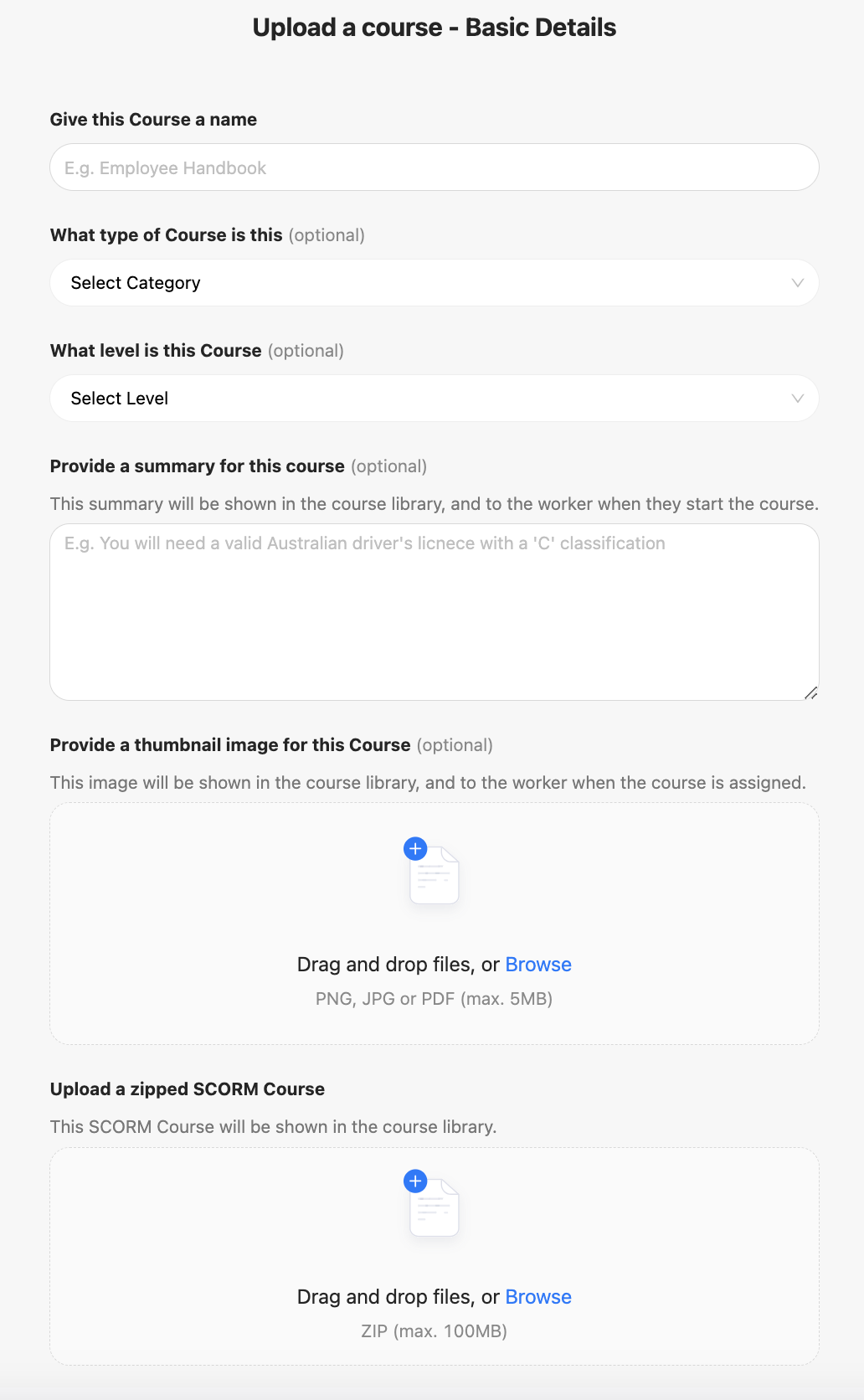 Upload a course
