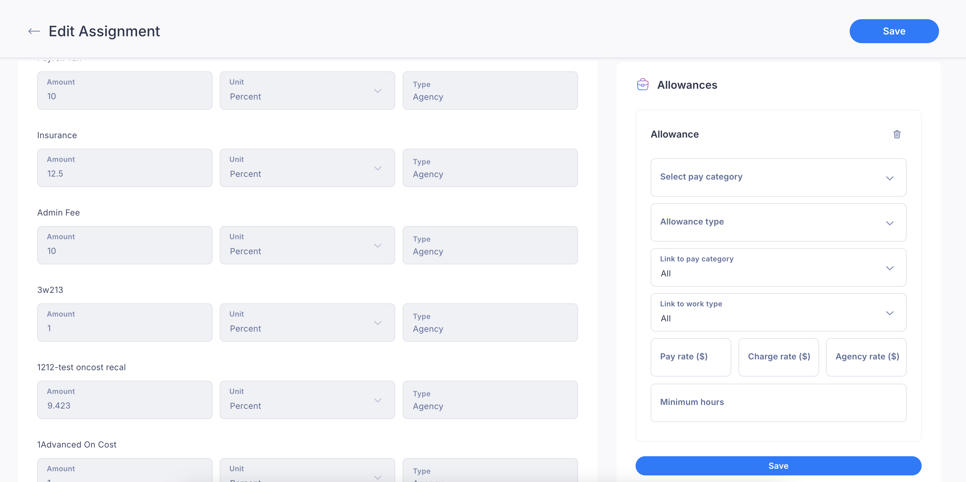 Adding allowances to assignments